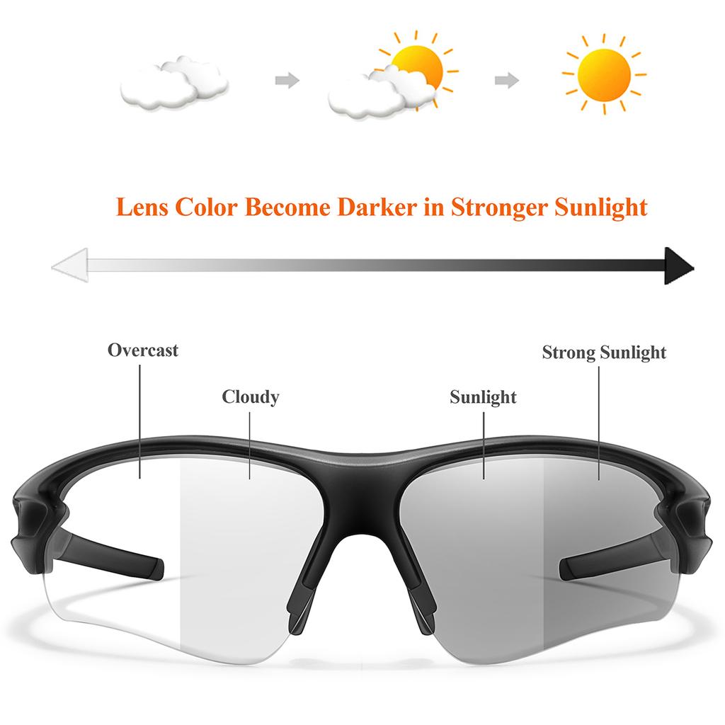 Fashion Photochromic Sunglasses Unisex Outdoor Sports Eyewear for Fishing Cycling Riding Running Driving Comfortable Goggles