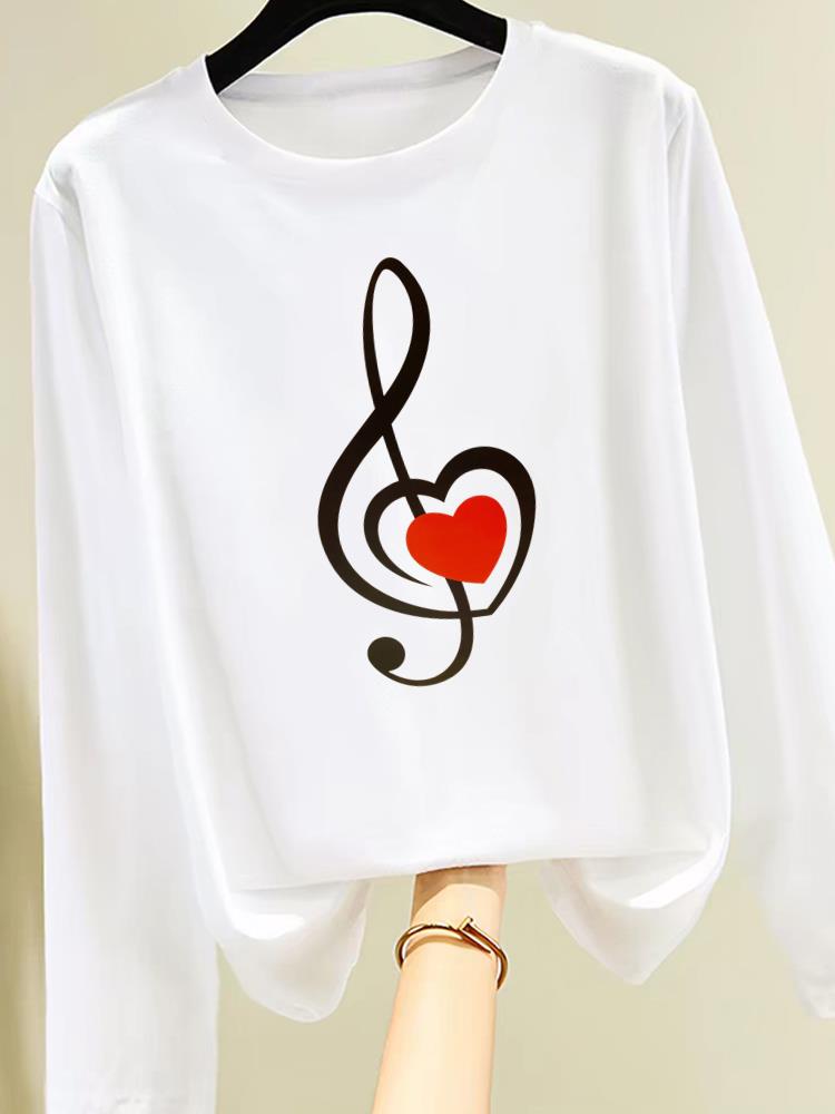 (Asian Size) Sweet Beach Trend Cute Print T Shirt Women Clothing Tee Autumn Winter Spring Casual Fashion Top O-neck Graphic Long Sleeve T-shirts