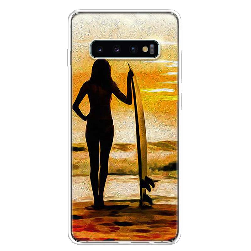 Surfboard surfing art surf Girl Phone Case For Samsung Galaxy S25 S24 S23 Plus S22 Ultra S21 S20 FE S10 + S25 Edge Funda Shell C