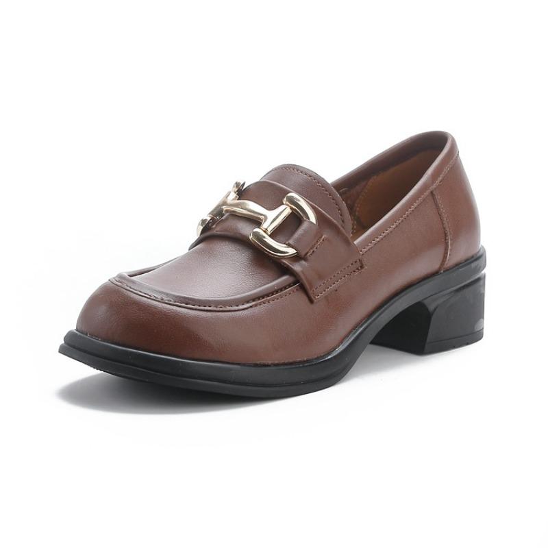 Cowhide women's shoes, genuine leather, low-top thick heel, medium heel, soft sole, soft surface, round head, comfortable and versatile, casual office