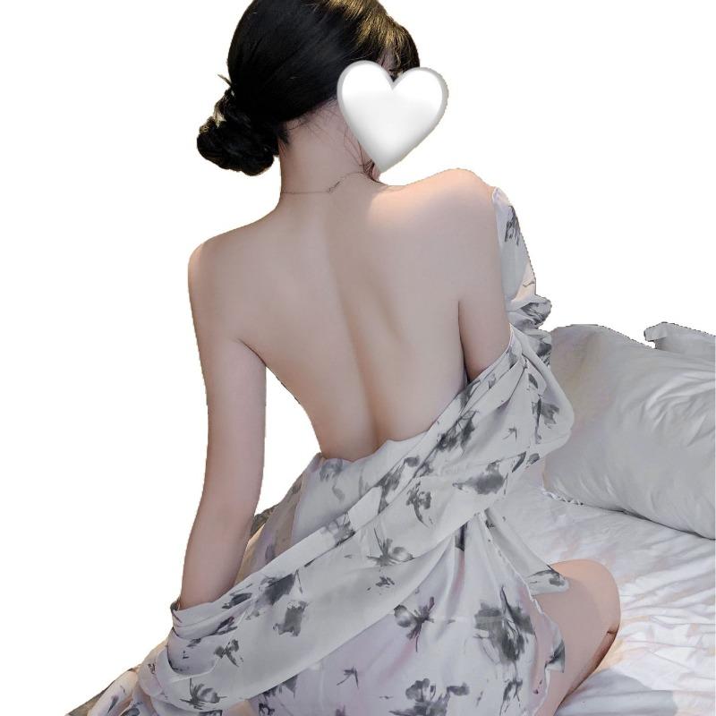 Sexy Lingerie Pure Desire Butterfly Print Kimono Perspective Bathrobe Uniform Set Free Pajamas Temptation Qqny