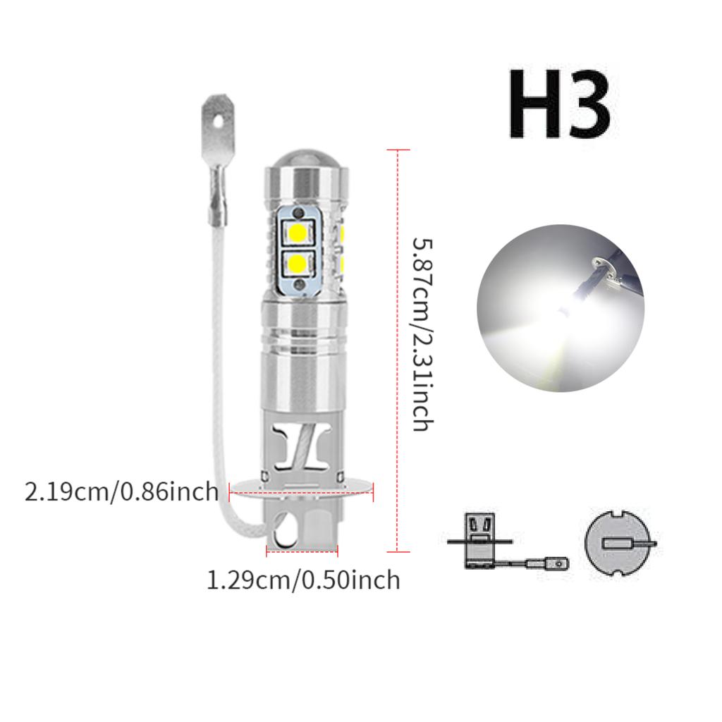 2PCS Car Fog Light H1 LED with Lens H3 LED Fog Running Light Bulb Super Bright LED Auto Lamp White Ice Blue No Adapter Required