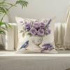 Purple Flower Blue Birds Cushions Pillowcase Polyester Cushion Cover Throw Pillow Sofa Decoration Pillowcover Home Car Decor