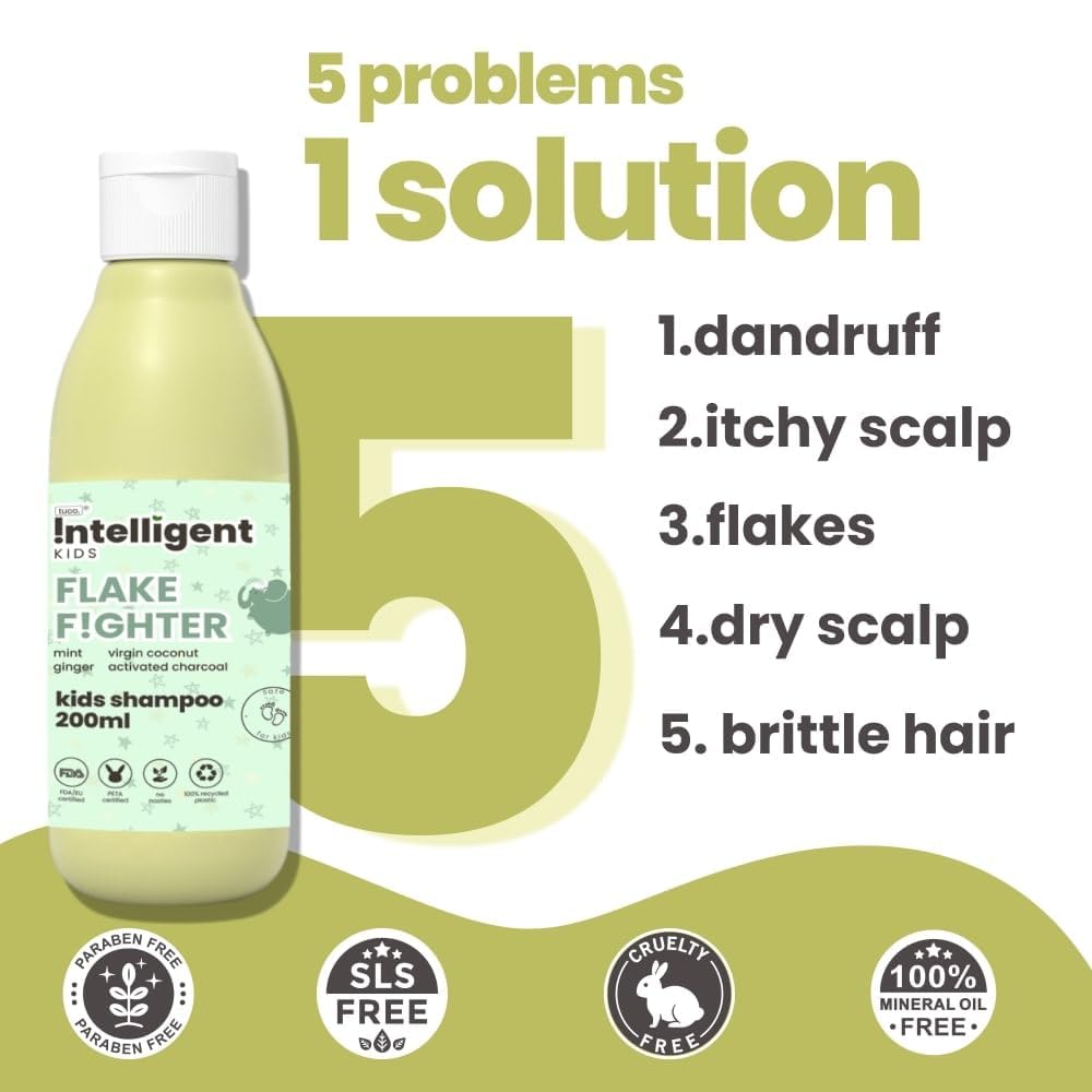 Szampon przeciwłupieżowy TuCo Kids z golterią, miętą i węglem aktywowanym | pH 5.5, wegański i bez łez | Wiek 2-5, 4-10, 10-15 lat | 200 ml