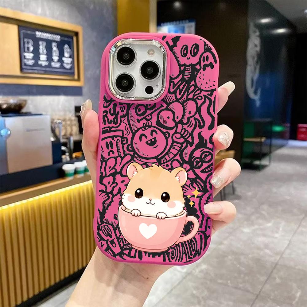 Phone Case: 2D Flat Design Suitable for iPhone 18 17 16 15 14 13 Pro Protective Case, Couple Style, Teacup Hamster, Christmas and Halloween Gifts