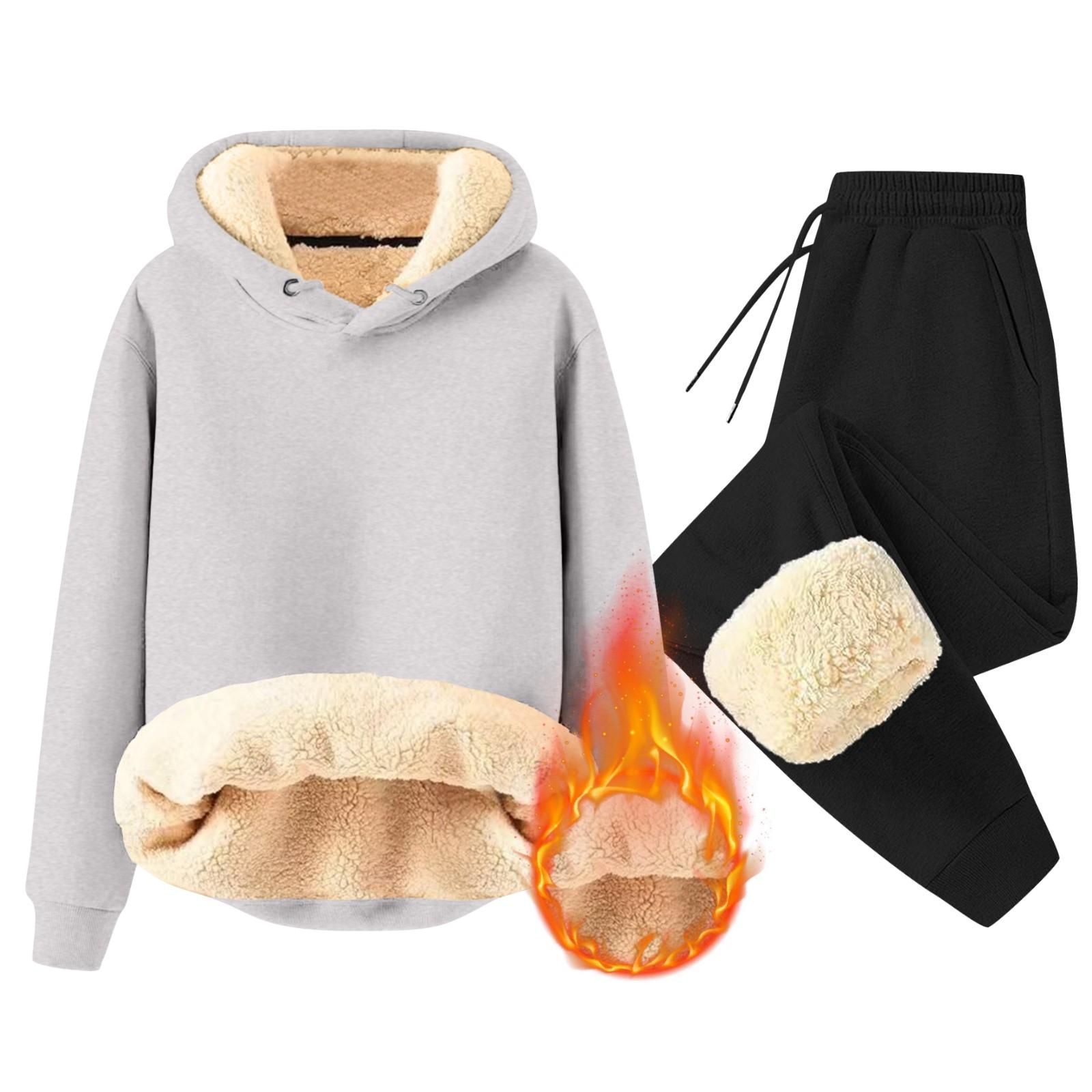 

Чоловічий набір із 2 предметів, повсякденний флісовий повсякденний пухнастий пуловер із капюшоном, з 2 предметів, теплі штани, зимовий спорт XXXXL