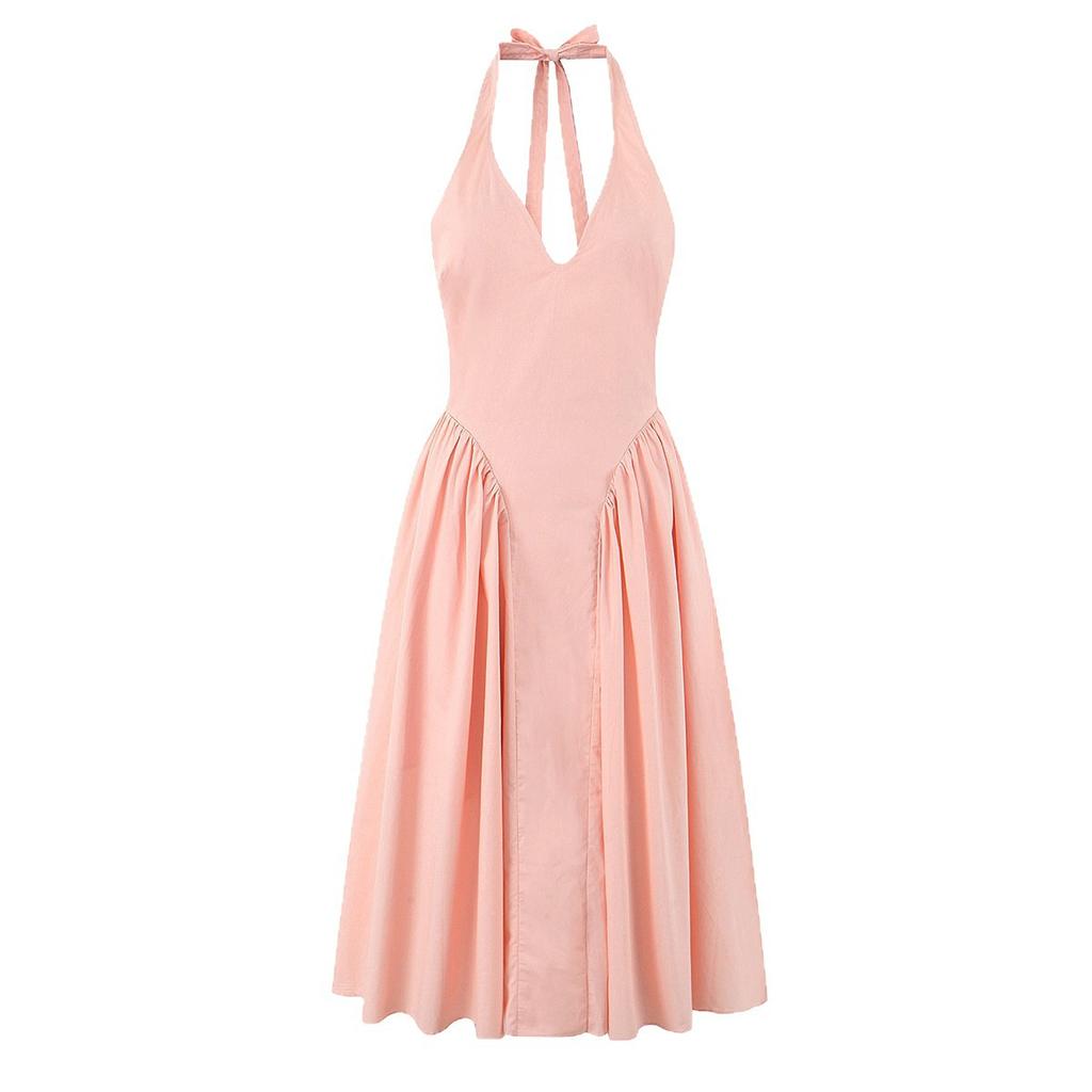 European and American women's clothing summer explosion temperament sexy Spice girl style waist hanging neck big pendulum long dress