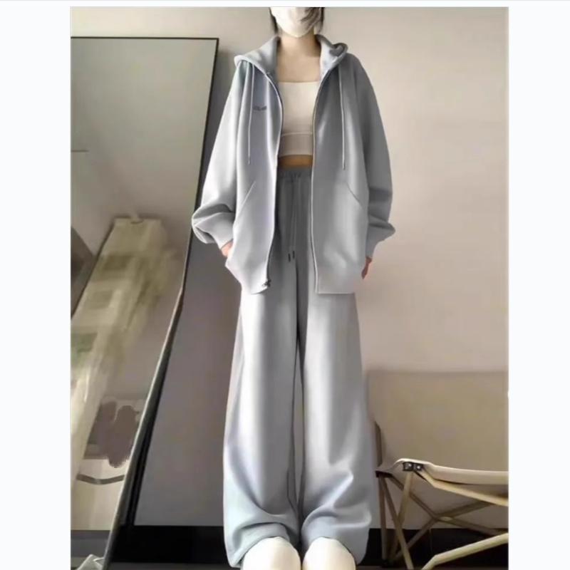 Spring Women's Plus Size Casual Sports Suit Loose Cardigan Sweater + Sweatpants Two-piece Trend