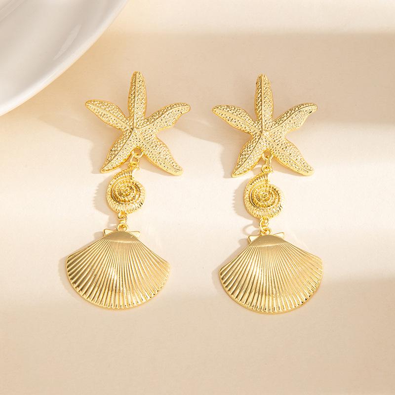 European & American Holiday Beach Starfish Jellyfish Crystal Alloy Earrings