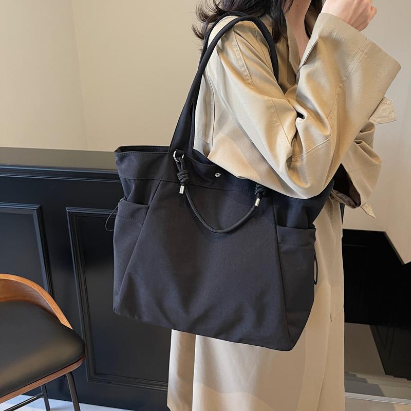 Nylon Tote Bag Women Large Capacity Shoulder Bag with Side Pockets and Adjustable Handle