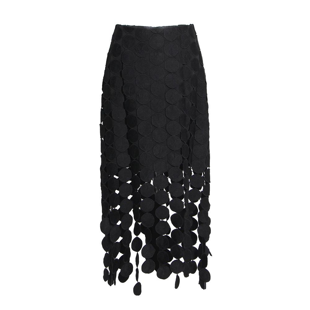 Elegant Embroidered High-Waist Tassel Skirt - Spring 2026 Collection S чёрный