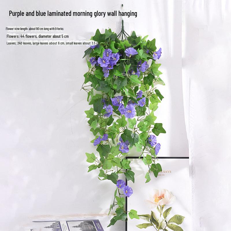 Artificial Morning Glory Wall Hanging Decoration - Green Plant Basket for Living Room