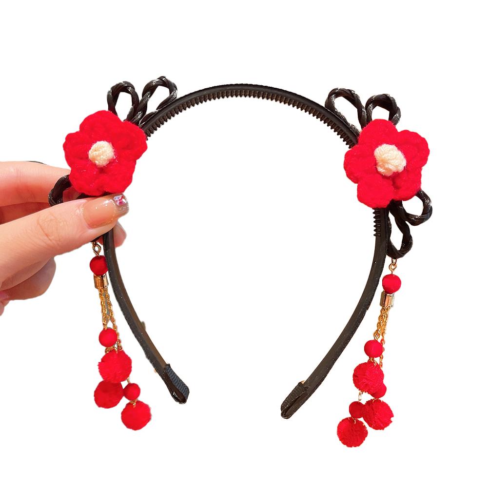 Girls Cartoon Headbands Braid Hair Band Tassel Hair Clip National Style Plush Headwear Hair Accessories For Kids Dress Up