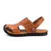 Sommer Herren Atmungsaktive Sandalen Lässige Leder Hausschuhe für Herren Bequeme Strandschuhe Slip-On Bequeme Gummisohle Schuhe