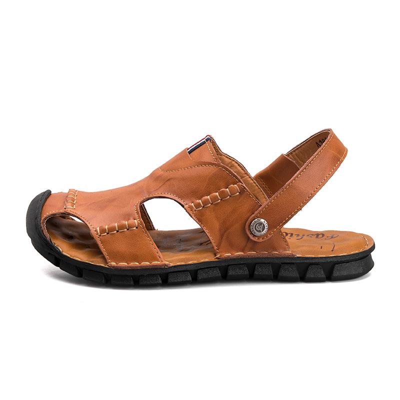 Summer Men's Breathable Sandals Casual Leather Slippers For Men Comfortable Beach Shoes Slip-On Comfortable Rubber Sole Footwear