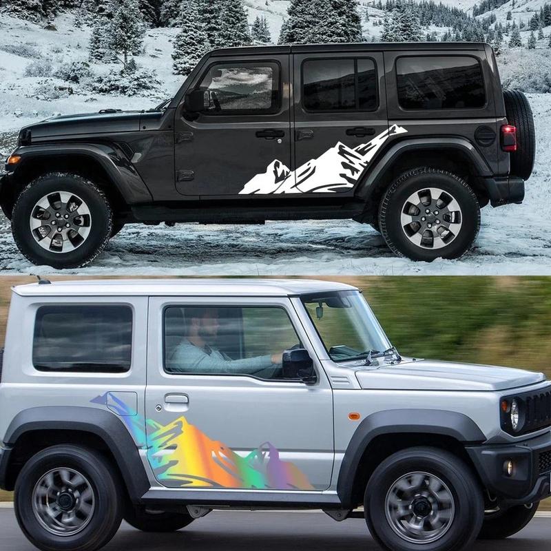 2 Stück Auto-Türseitenaufkleber Schneebirge Grafik Vinyl-Aufkleber für SUV LKW Geländewagen Karosseriedekoration Aufkleber Zubehör
