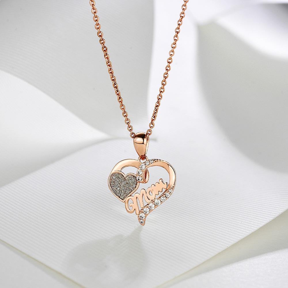 

Ожерелье из стерлингового серебра 925 пробы с надписью «Mother Heart Double Love» 45 см с подвеской из розового золота и белого циркона розового золота
