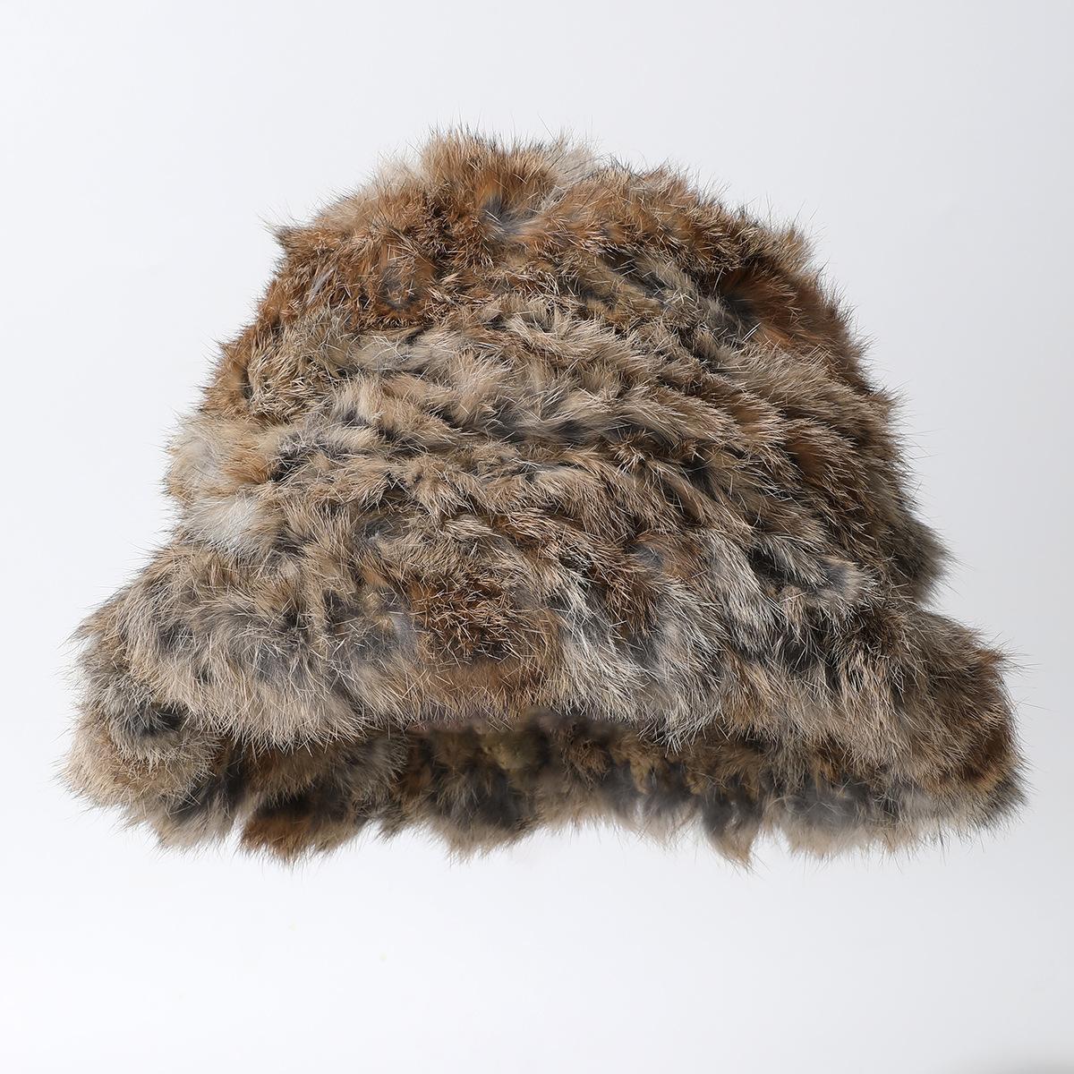 Hairy Bucket Hat Women S Ji Zhen Rabbit Fur Warm Big Head Circumference Plush Knitted Wool Hat [plush hat] one size fits all
