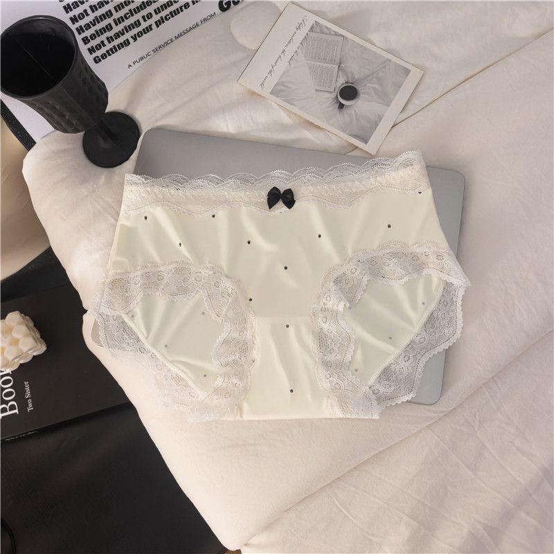 Ladies Summer Thin Sexy Lace Ice Silk Antibacterial Cotton Crotch No Trace Briefs
