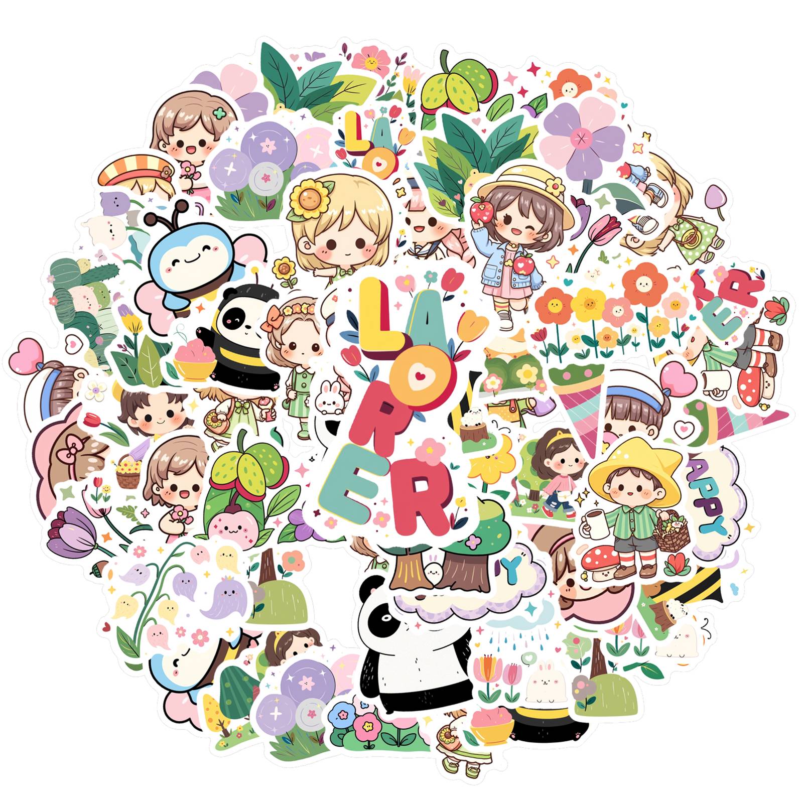 

35pcs Pastel Nature Stickers Whimsical Cartoon Teacher Reward Stickers Stickers For DIY Phone Laptop Scrapbook Bike