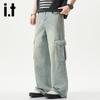 izzue it Men's Loose Fit Washed Straight Jeans