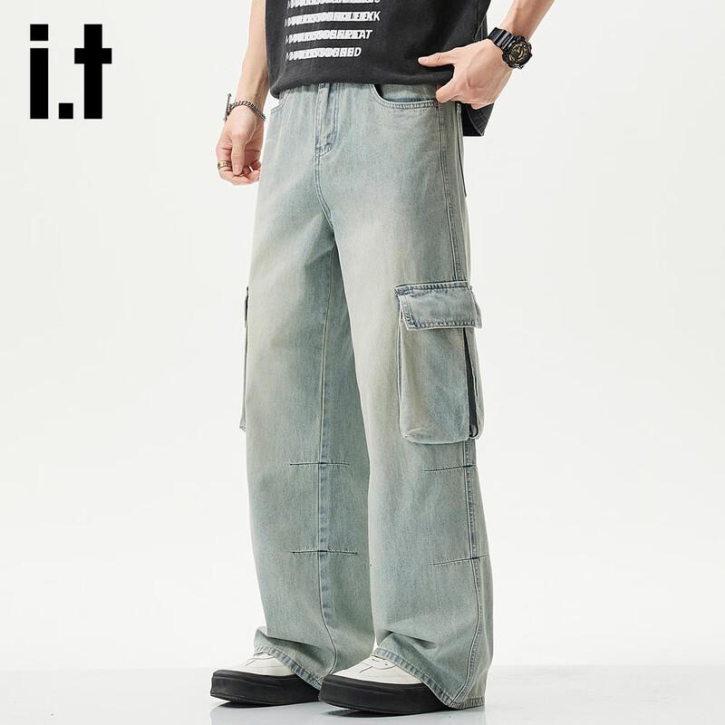 izzue it Men's Loose Fit Washed Straight Jeans
