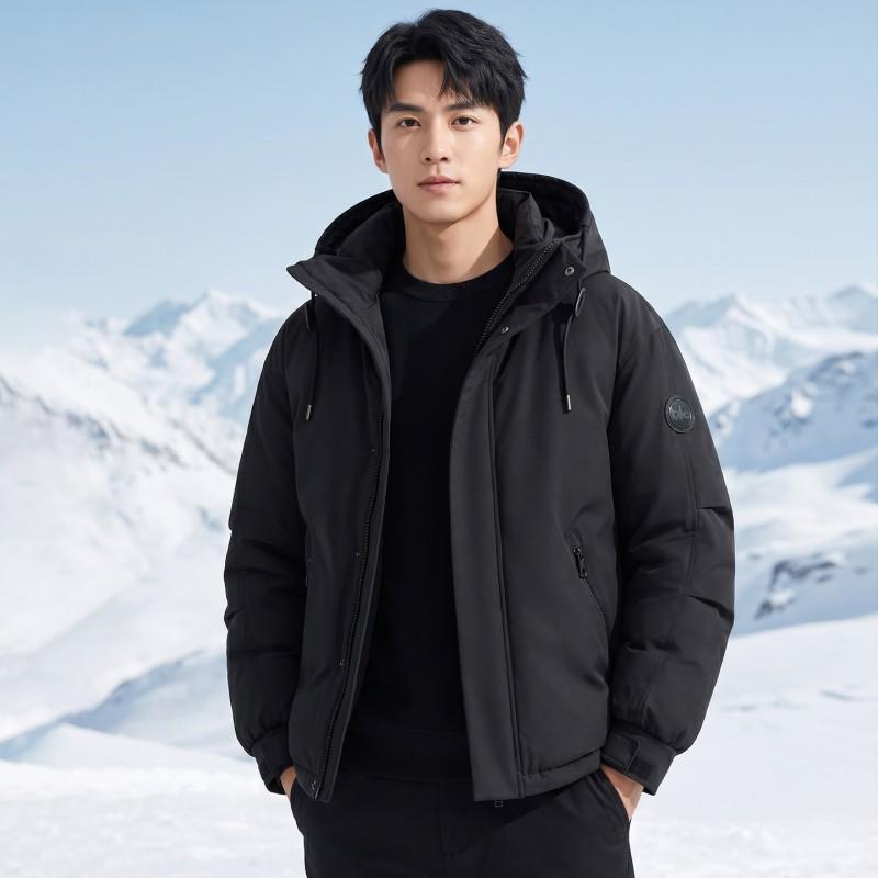 Unisex Hooded Puffer Jacket With 3D Black Gold Lining Warm Thick Cotton-Padded Coat Winter