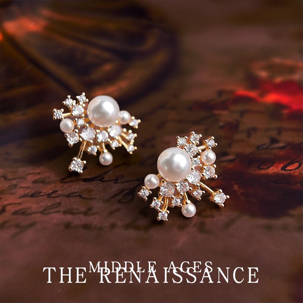 Glittering Gypsy Zircon Stud Earrings French Retro Pearl Earrings Premium Earrings
