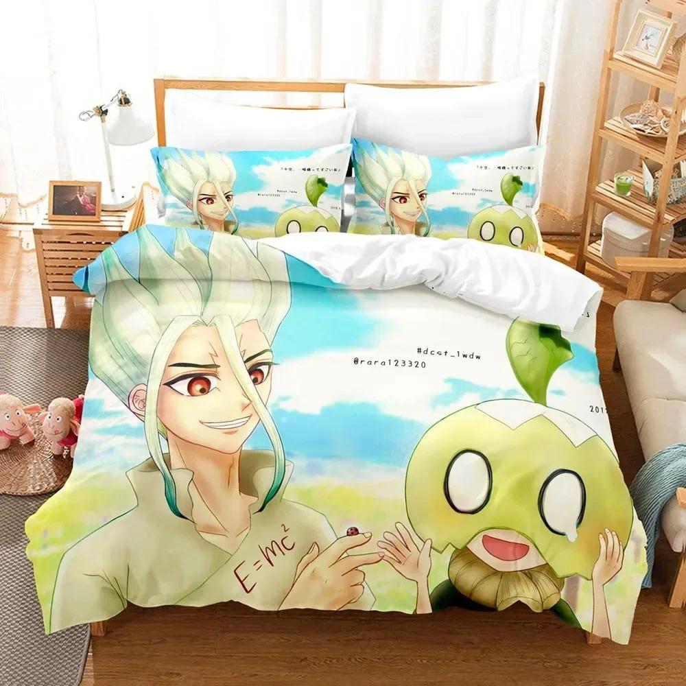 3D Printed Dr.Stone Senku Bedding Set Boys Girls Twin Queen Size Duvet Cover Pillowcase Bed Kids Adult Home Textileextile