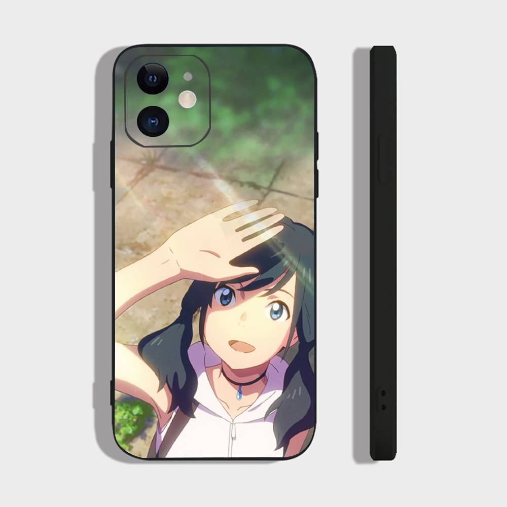 W-Weathering With You Animation Phone Case For IPhone 17 Air 16 15 14 13 Pro Max 11 12 Black Silicone Cover