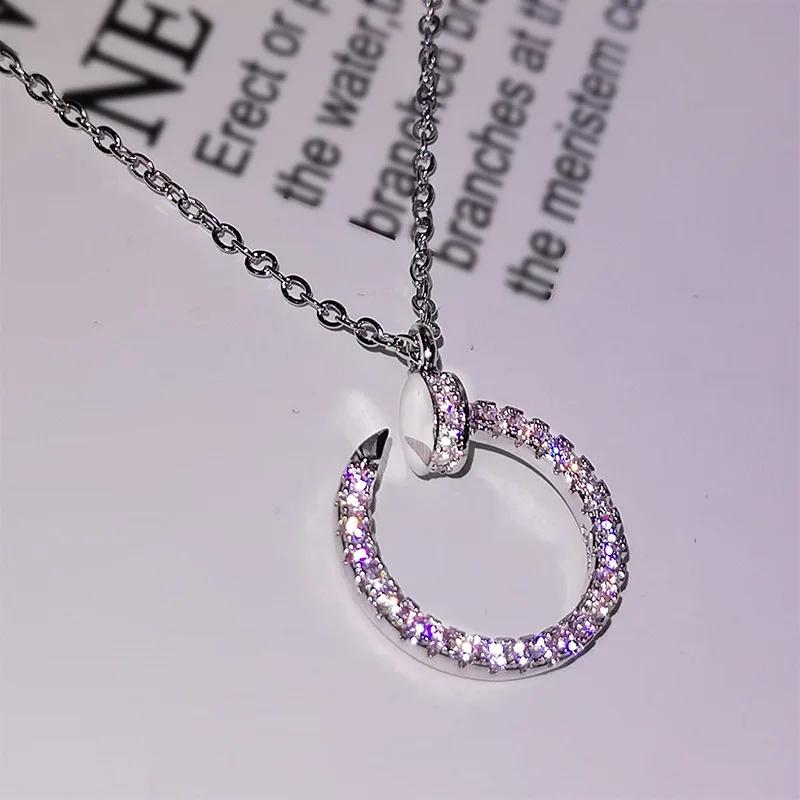 Korean Style Semicircle Geometric Nail Fashion Female Necklace AAAA Cubic Zirconia Pendant 925 Ladies Birthday Gift