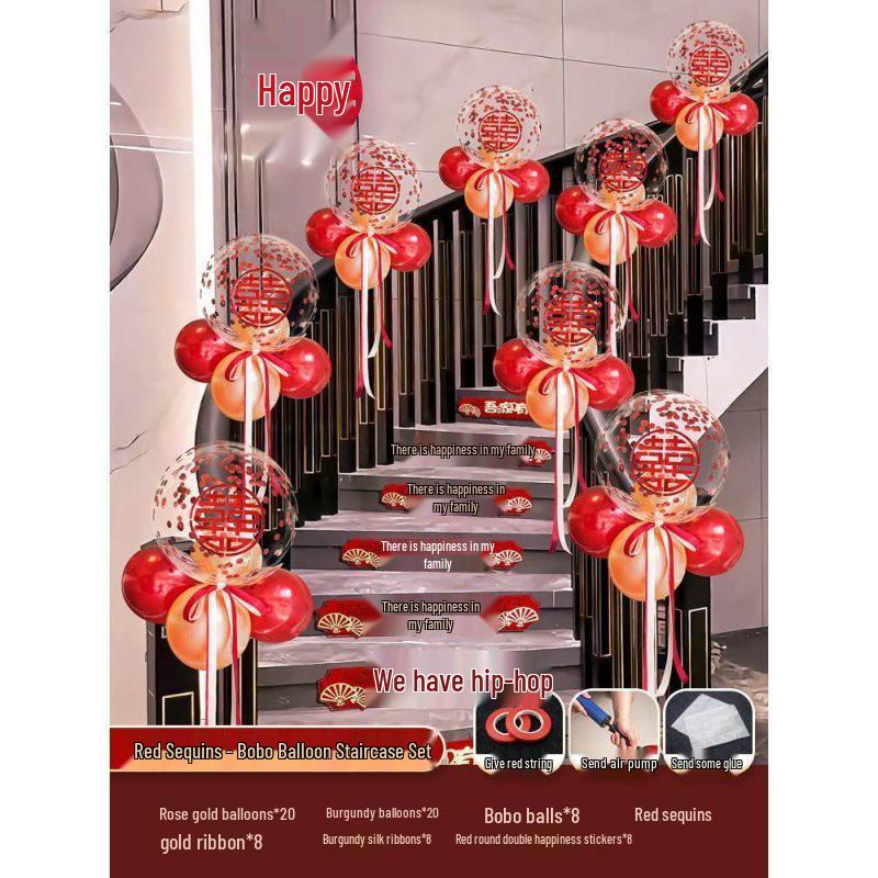 Tinsel Wedding Room & Stair Décor Set with Balloons - Bride & Groom's Side Decoration Kit