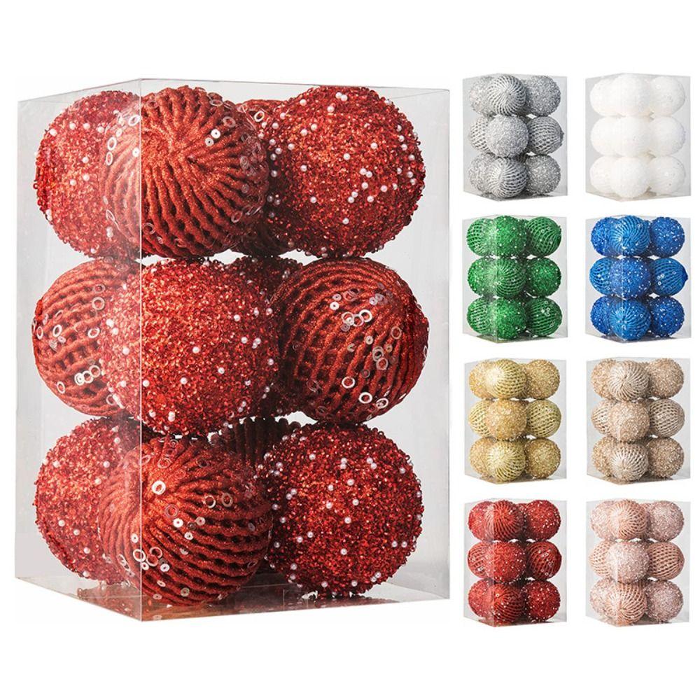6/12Pcs New 8/10cm Christmas Tree Ornament Foam Colorful Party Hanging Ball DIY Xmas Tree Hanging Ornament New Year