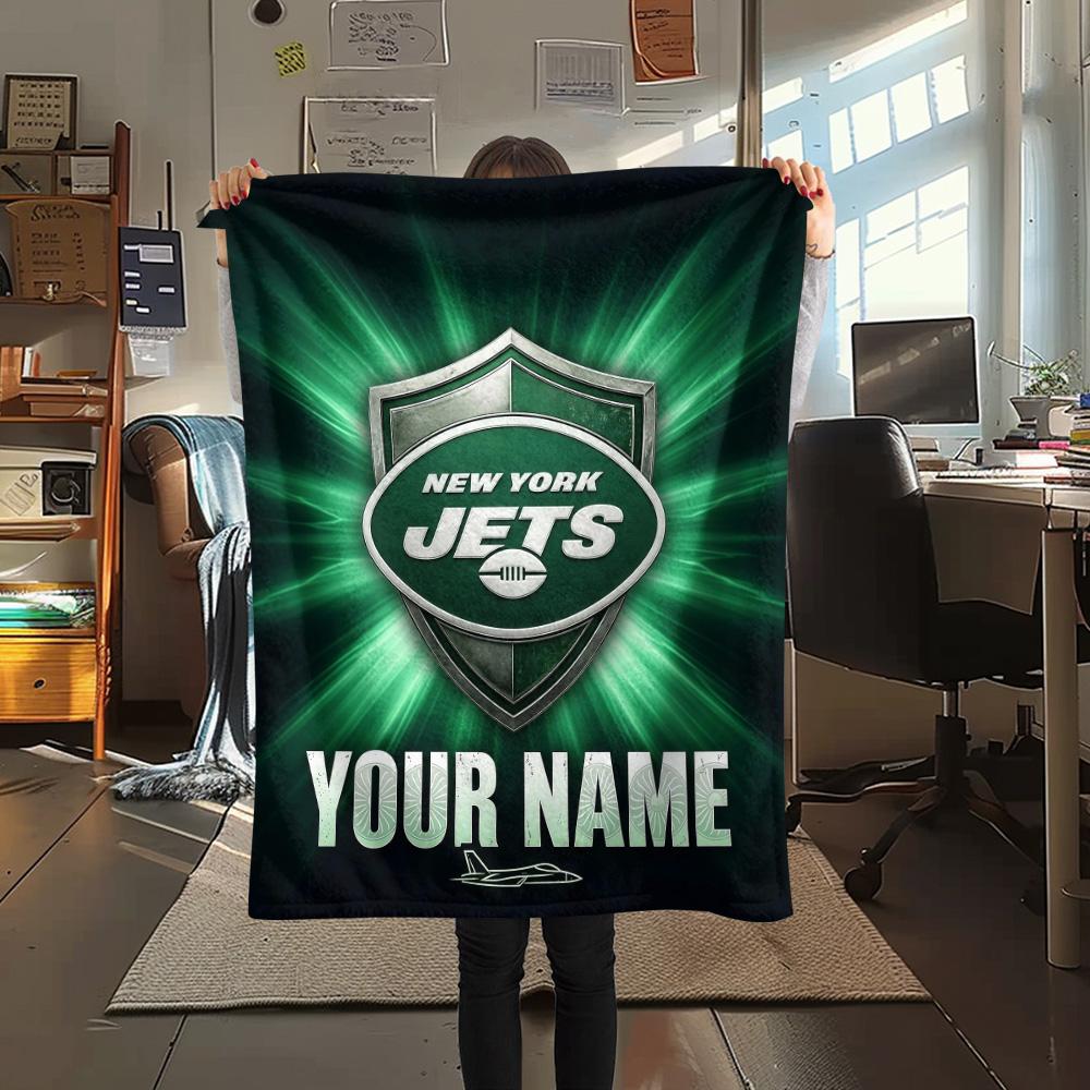 Custom Name New York Jets Flannel Blanket, High quality Comfortable for All Seasons, Home Decor, Warmth and Comfort