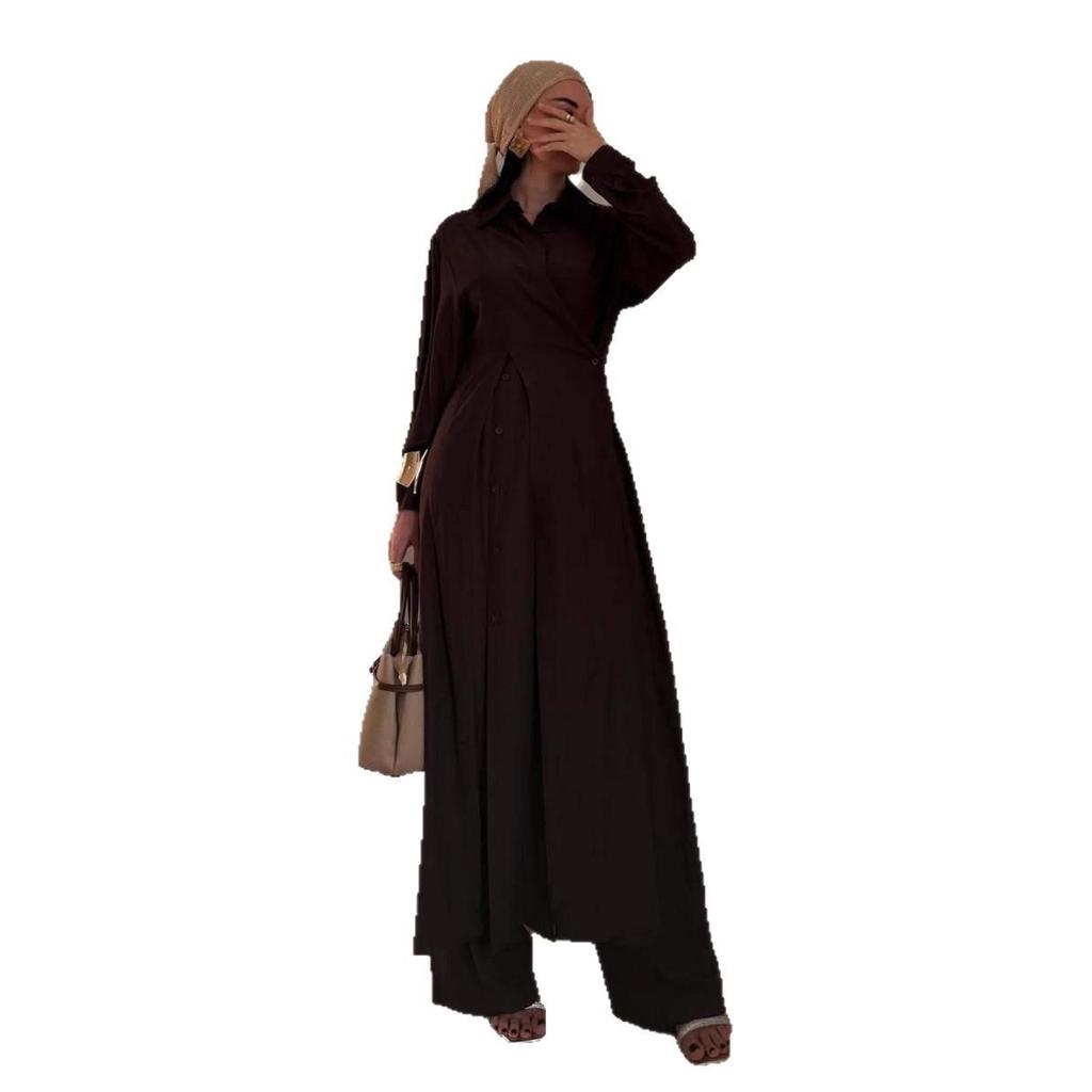 European and American Women's V-neck Tie-up Ruched Sleeve Shirt Jacket Dress Pants Set, 2025 Fashion Collection