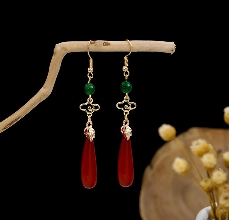 

Antique Beaded Long Fringed Earrings, National Style Hollow Flower Bamboo Earrings, Cheongsam Accessories Earrings