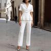 Autumn Hot Sale Temperamental Commute Slim Fit Color Block Long Sleeve Suit Pants Set Women's Clothing