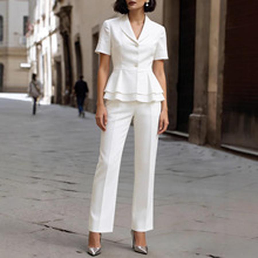 Autumn Hot Sale Temperamental Commute Slim Fit Color Block Long Sleeve Suit Pants Set Women's Clothing