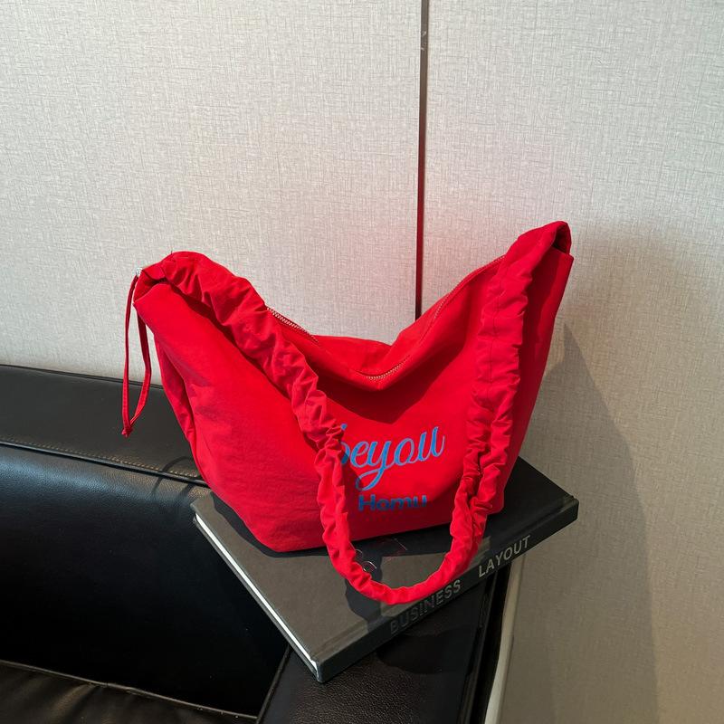 2025 Striped Korean Lazy Wind Canvas Bag Large Capacity Simple Commuter Versatile Shoulder Tote Bag