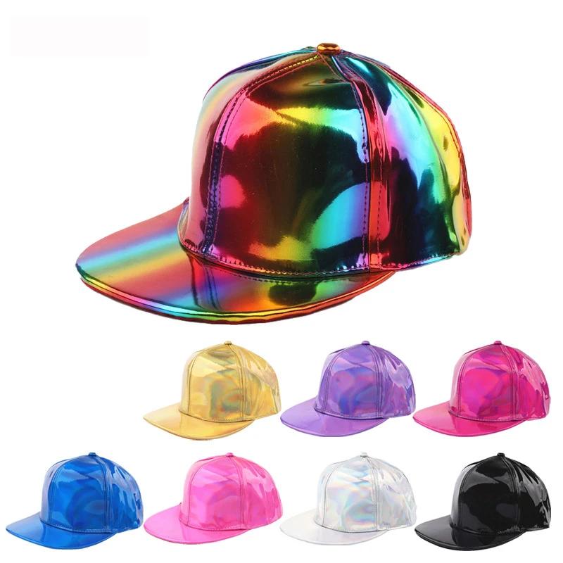 Yiran Dayang Hat Women's New Fashion Unisex Faux Leather Baseball Cap Men Hip Hop Adjustable Strapback Peaked Hats Outdoor Rainbow Reflective Dad Hat