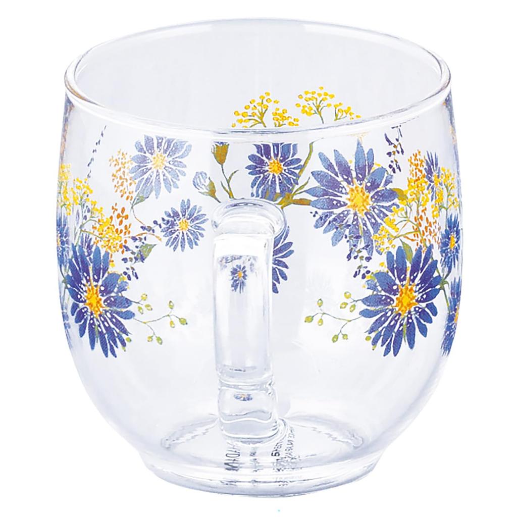 Yamaka Shoten X Glass by Hibiya Microwave Day Birthday Made In HIBIYA-KADAN "Flower Language Peacock" Heat-Resistant Mug, 270ml, Diameter Approx.