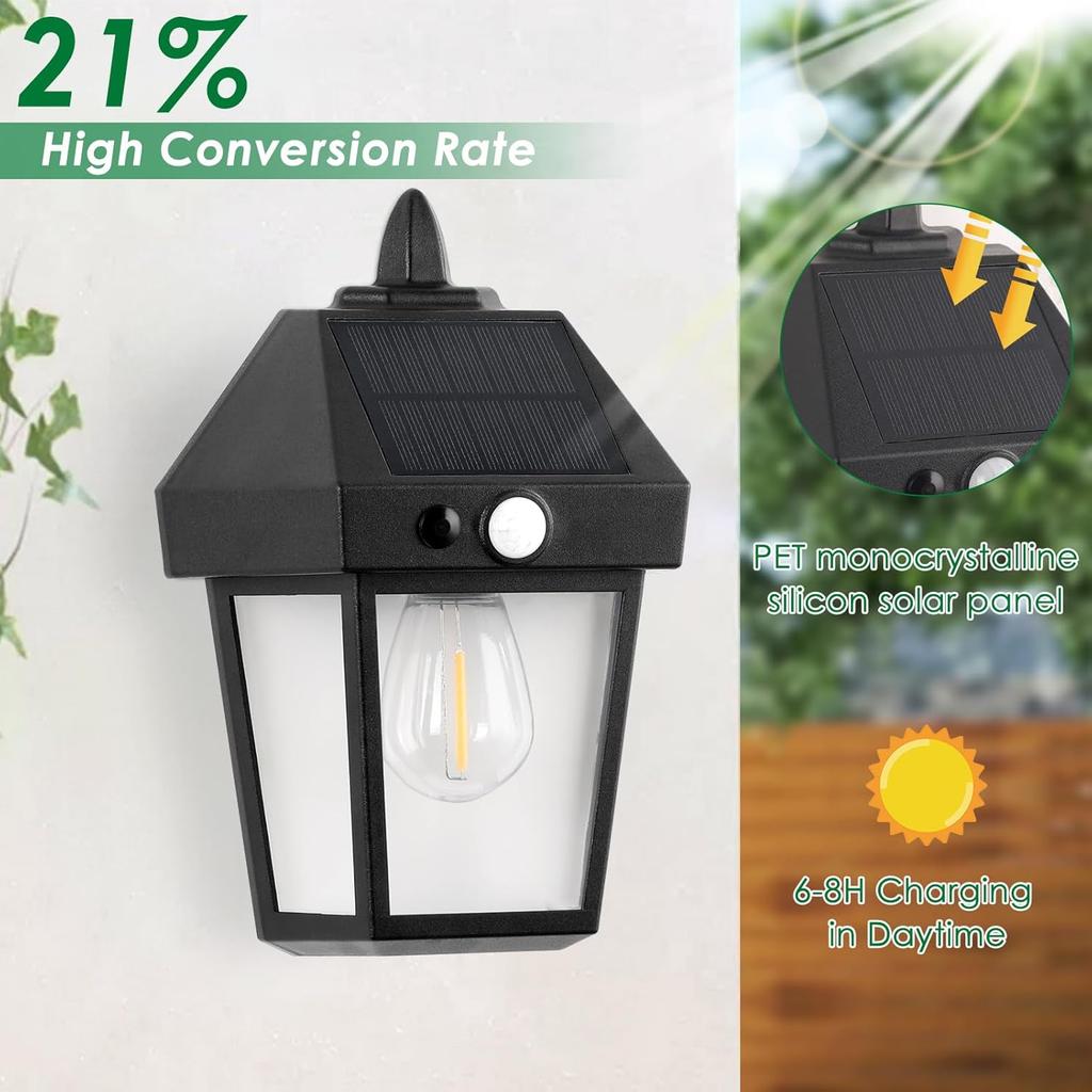 Solar Wall Lights Outdoor, 3 Modes, Motion Sensor, Dusk To Dawn, Waterproof Patio Lights for Porch, Garage, Yard (2-Pack)