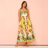 European and American Cross-border 2024 Independent Station  Fashion Printed Backless Spaghetti Strap Sexy Loose Dress for Women