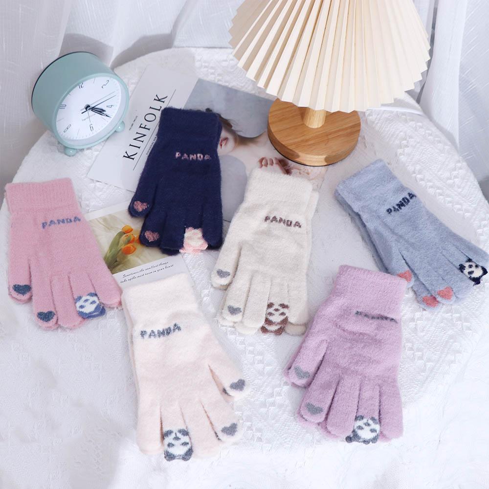 Simple Letter Elastic Women Panda Driving Gloves Female Gloves Wool Mittens Gloves