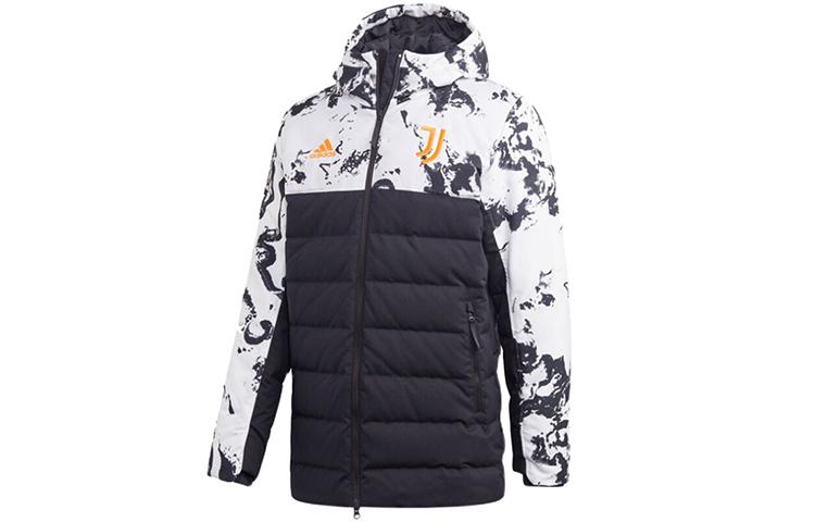 Adidas Down Jackets Men s Black/White Hooded Moderate Quilted Down Jacket FR4213 S
