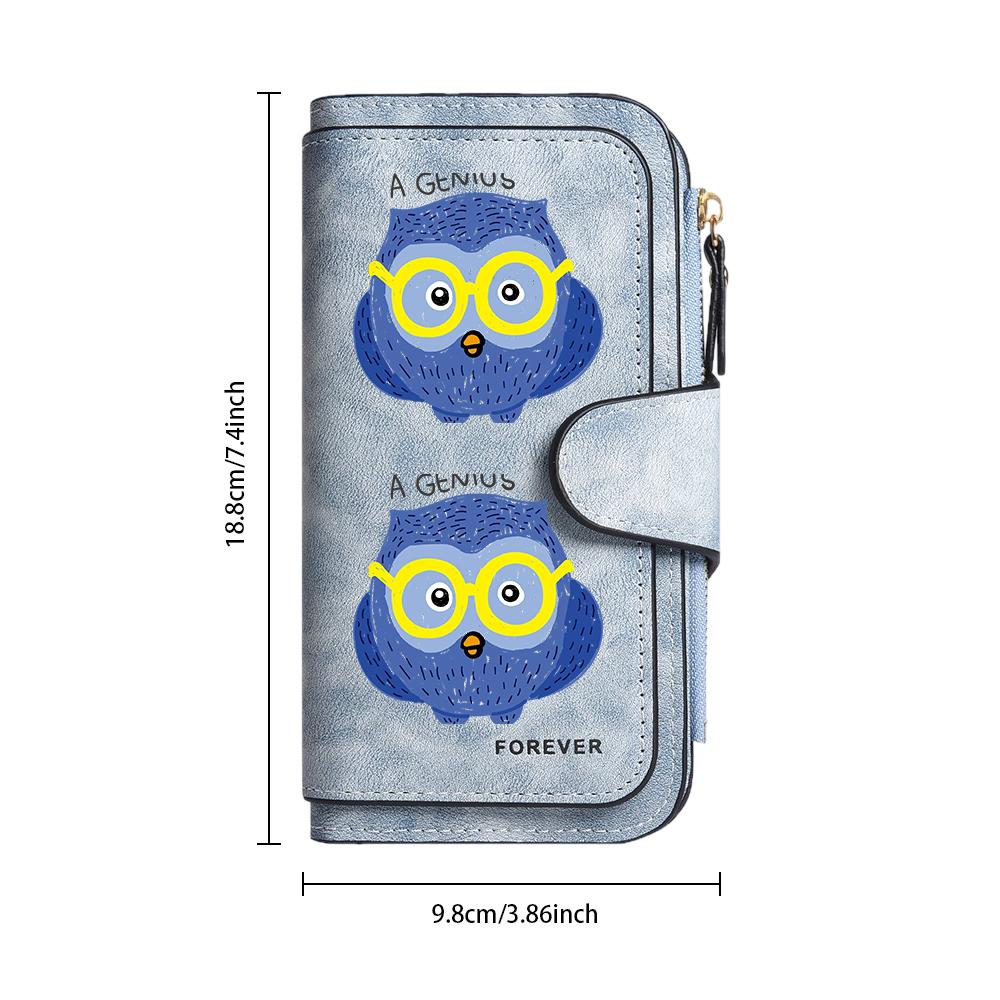 Cute Owl Print Women Long Wallet Fashionable Leather Card Holder Portable Casual Daily Purse