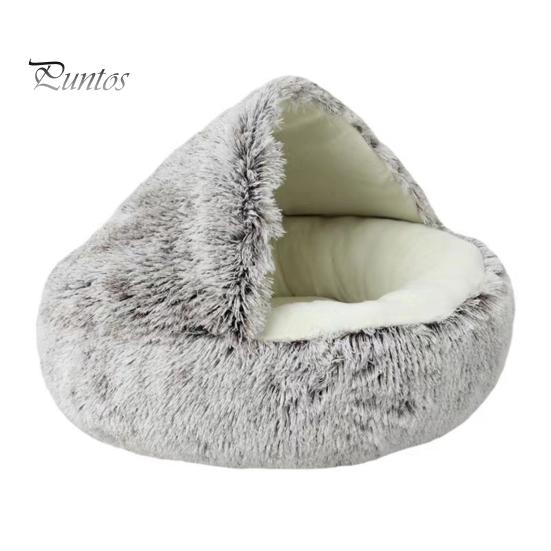 

Круглая кровать для кошек с капюшоном, зимняя пушистая кровать для домашних животных, пещера, плюшевый пончик, успокаивающая кровать-гнездо для кошек, уютное гнездо для кошек и собак кофейный