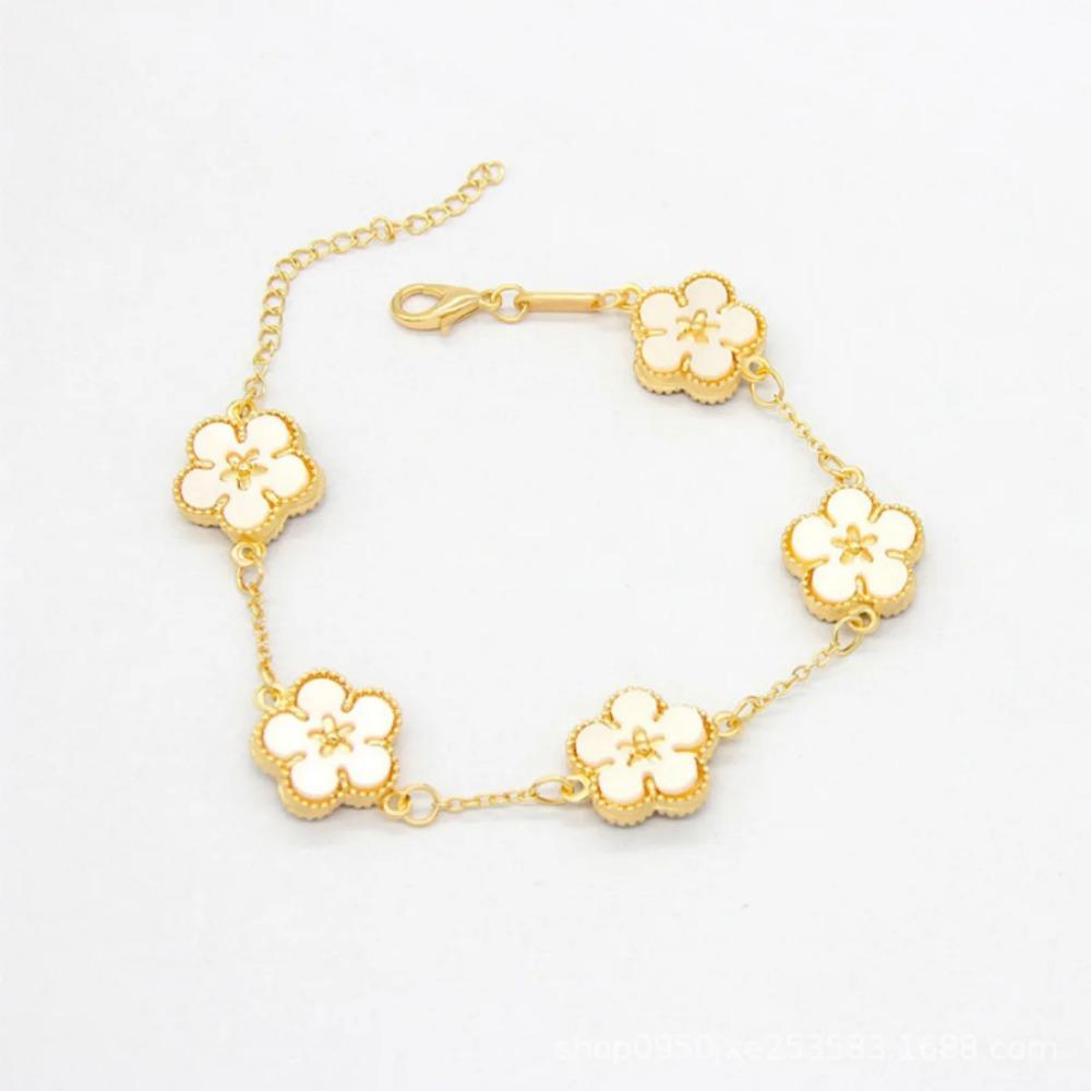 New Boho Sweet Five Leaves Flower Bracelets for Women Korean Charm Double Sided Metal Bracelet Wedding Party Luxury Jewelry Gift