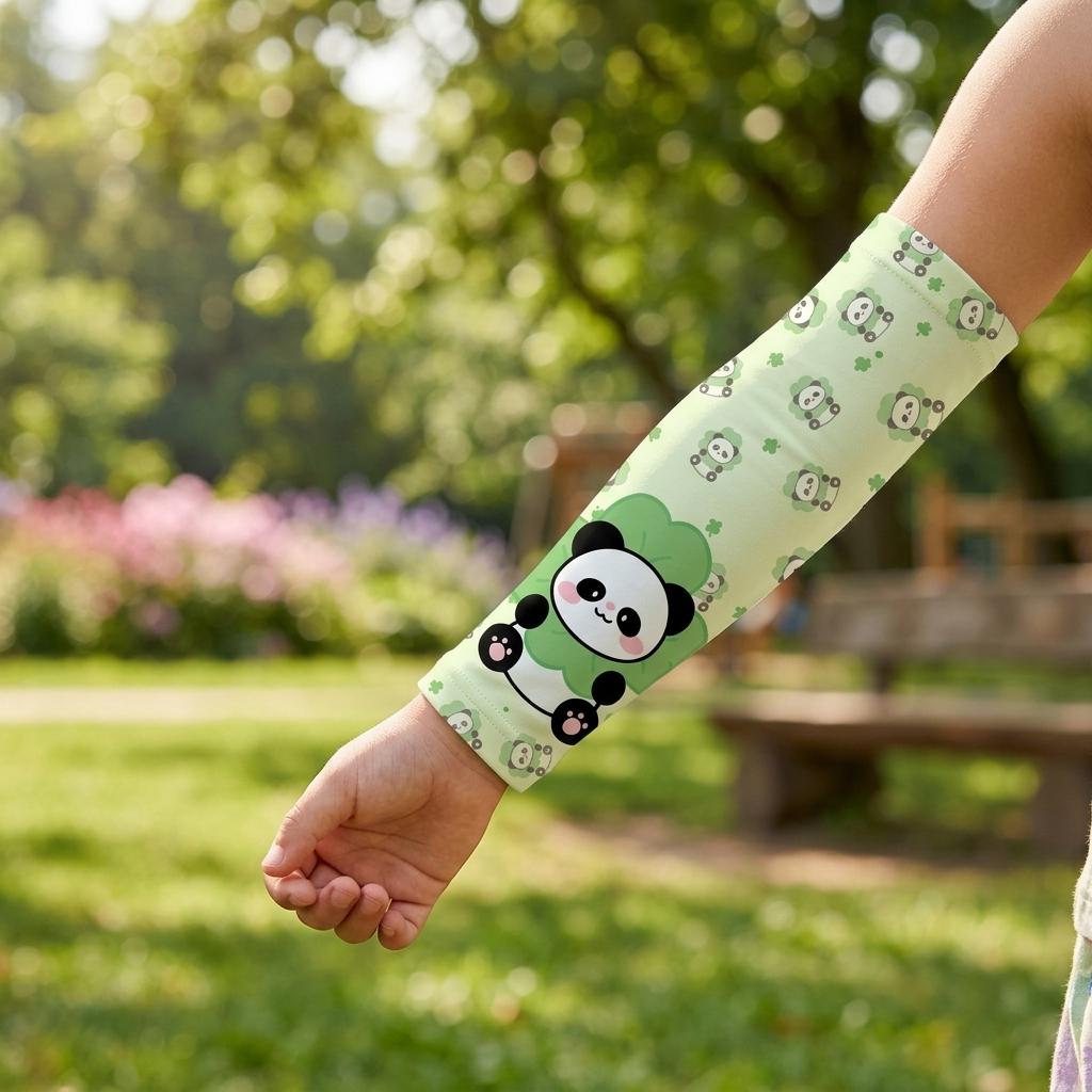Cartoon Kids Ice Silk Sun Protect Arm Sleeves UPF 50+ Breathable Cat Panda Print Arm Sleeves for Kids Summer Outdoor Hiking