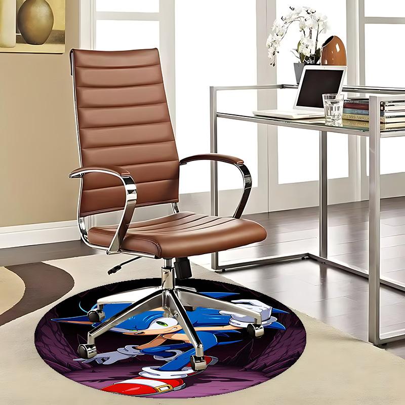 1pc Sonic the Hedgehog Round Carpet - Anime Design Office Chair Mat, Non-Slip Rug for Home Decor, Seasonal Gift, Suitable for Office, Living Room